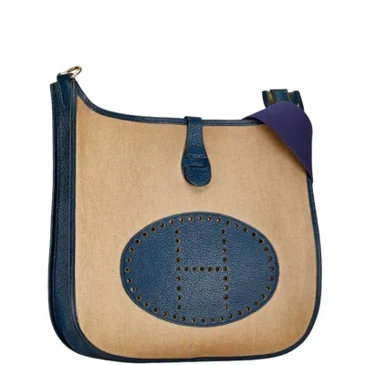 Pre-owned Hermes Natural Navy Toile H Box Calf Leather Shoulder Bag () In Natural, Navy