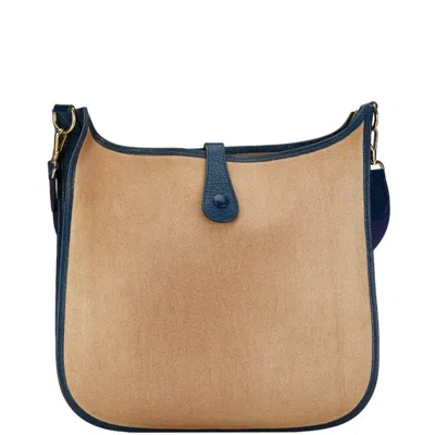 Pre-owned Hermes Natural Navy Toile H Box Calf Leather Shoulder Bag () In Natural, Navy