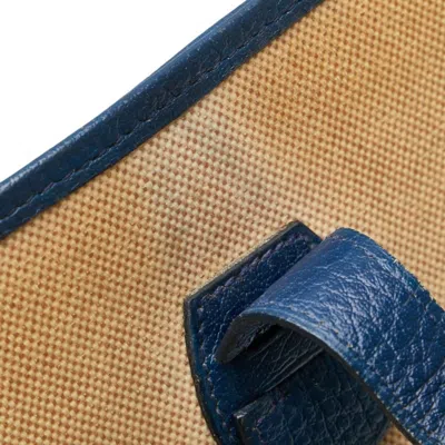 Pre-owned Hermes Natural Navy Toile H Box Calf Leather Shoulder Bag () In Natural, Navy