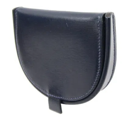 Pre-owned Hermes Navy Box Calf Leather Coin Purse/coin Case ()