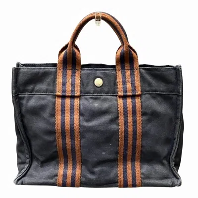 Pre-owned Hermes Navy Canvas Handbag Tote Bag ()