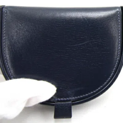 Pre-owned Hermes Navy Box Calf Leather Coin Purse/coin Case ()