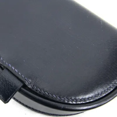 Pre-owned Hermes Navy Box Calf Leather Coin Purse/coin Case ()