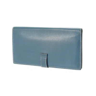 Pre-owned Hermes Navy Leather Long Wallet (bi-fold) ()