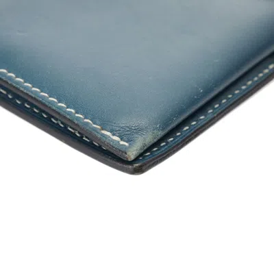 Pre-owned Hermes Navy Leather Long Wallet (bi-fold) ()