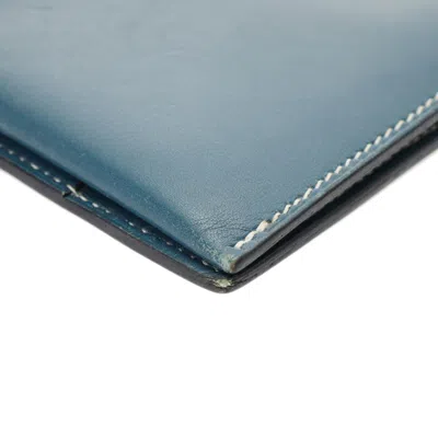 Pre-owned Hermes Navy Leather Long Wallet (bi-fold) ()