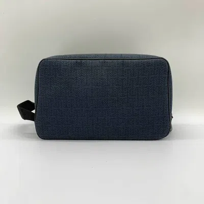 Pre-owned Hermes Navy Toile Chevron Clutch Bag Pouch ()