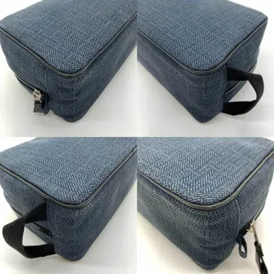 Pre-owned Hermes Navy Toile Chevron Clutch Bag Pouch ()