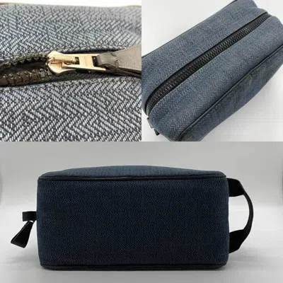 Pre-owned Hermes Navy Toile Chevron Clutch Bag Pouch ()