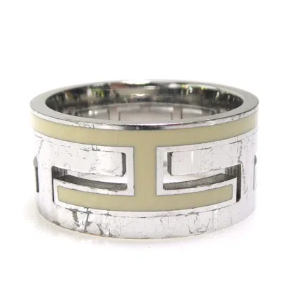 Pre-owned Hermes Off-white Silver Enamel Silver 925 Band Ring () In Off-white, Silver