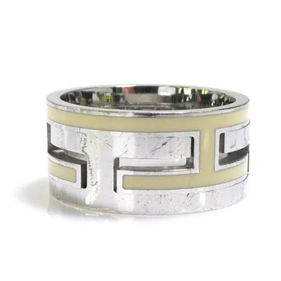 Pre-owned Hermes Off-white Silver Enamel Silver 925 Band Ring () In Off-white, Silver