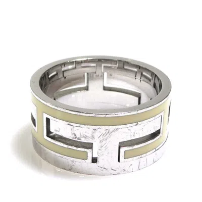 Pre-owned Hermes Off-white Silver Enamel Silver 925 Band Ring () In Off-white, Silver