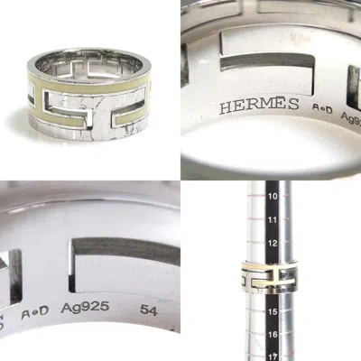 Pre-owned Hermes Off-white Silver Enamel Silver 925 Band Ring () In Off-white, Silver