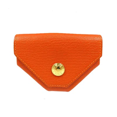 Pre-owned Hermes Orange Red Color Chevre Leather Coin Purse/coin Case () In Orange, Red Color