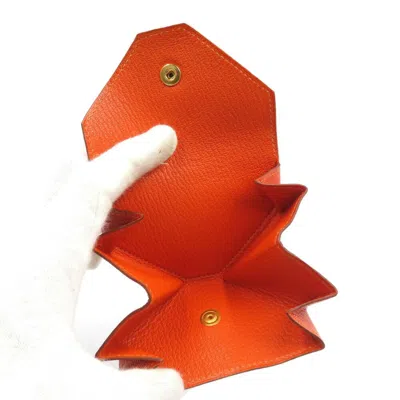 Pre-owned Hermes Orange Red Color Chevre Leather Coin Purse/coin Case () In Orange, Red Color