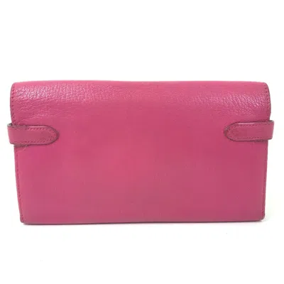 Pre-owned Hermes Pink Leather Long Wallet (bi-fold) ()