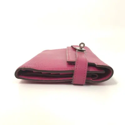 Pre-owned Hermes Pink Leather Long Wallet (bi-fold) ()