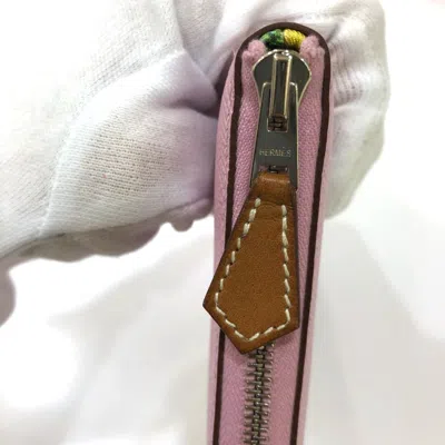 Pre-owned Hermes Pink Leather Long Wallet (bi-fold) ()