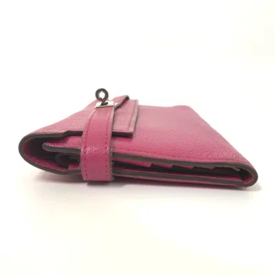 Pre-owned Hermes Pink Leather Long Wallet (bi-fold) ()