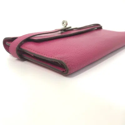 Pre-owned Hermes Pink Leather Long Wallet (bi-fold) ()