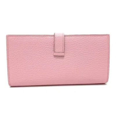 Pre-owned Hermes Pink Leather Long Wallet (bi-fold) ()