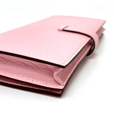 Pre-owned Hermes Pink Leather Long Wallet (bi-fold) ()