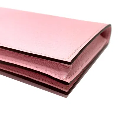 Pre-owned Hermes Pink Leather Long Wallet (bi-fold) ()