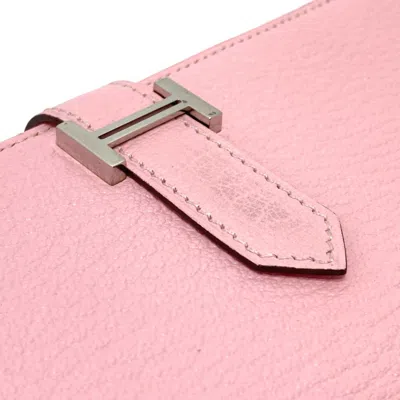 Pre-owned Hermes Pink Leather Long Wallet (bi-fold) ()