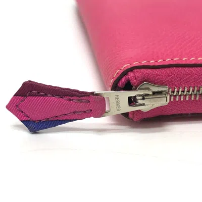 Pre-owned Hermes Pink Leather Long Wallet (bi-fold) ()