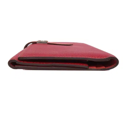 Pre-owned Hermes Pink Red Color Epsom Leather Long Wallet (bi-fold) () In Pink, Red Color