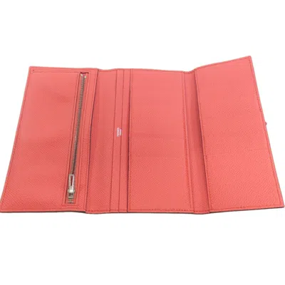 Pre-owned Hermes Pink Red Color Epsom Leather Long Wallet (bi-fold) () In Pink, Red Color