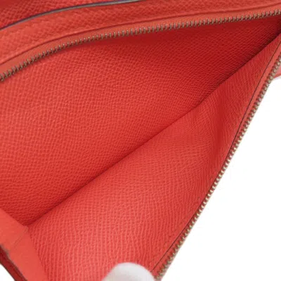 Pre-owned Hermes Pink Red Color Epsom Leather Long Wallet (bi-fold) () In Pink, Red Color
