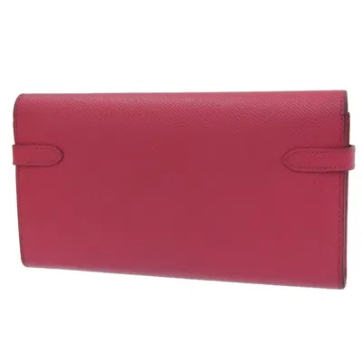 Pre-owned Hermes Pink Rose Red Epsom Leather Coin Purse/coin Case () In Pink, Rose Red