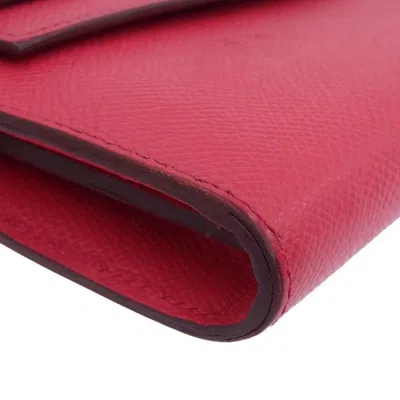 Pre-owned Hermes Pink Rose Red Epsom Leather Coin Purse/coin Case () In Pink, Rose Red