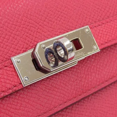 Pre-owned Hermes Pink Rose Red Epsom Leather Coin Purse/coin Case () In Pink, Rose Red