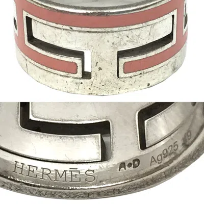 Pre-owned Hermes Pink Silver Lacquer Silver 925 Band Ring () In Pink, Silver