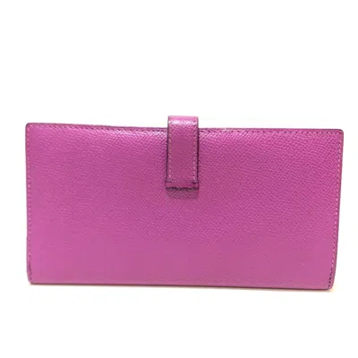 Pre-owned Hermes Purple Leather Long Wallet (bi-fold) ()