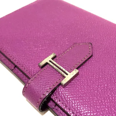 Pre-owned Hermes Purple Leather Long Wallet (bi-fold) ()