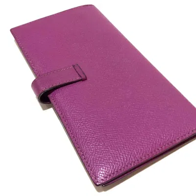 Pre-owned Hermes Purple Leather Long Wallet (bi-fold) ()