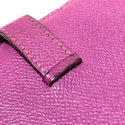 Pre-owned Hermes Purple Leather Long Wallet (bi-fold) ()