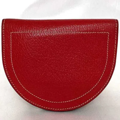 Pre-owned Hermes Red Color Chevre Myzore Leather Wallet (bi-fold) ()