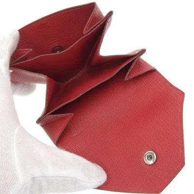 Pre-owned Hermes Red Color Chevre Leather Coin Purse/coin Case ()