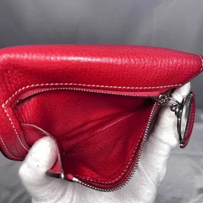 Pre-owned Hermes Red Color Chevre Myzore Leather Wallet (bi-fold) ()
