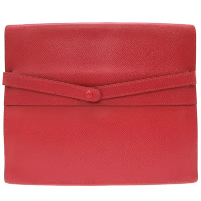 Pre-owned Hermes Red Color Courchevel Leather Clutch Bag ()