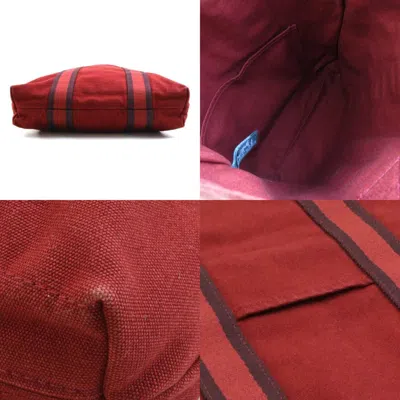 Pre-owned Hermes Red Color Cotton Handbag Tote Bag ()