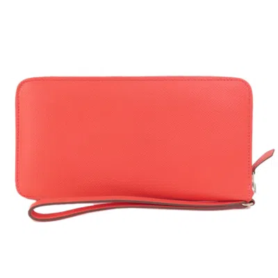Pre-owned Hermes Red Color Epsom Leather Long Wallet (bi-fold) ()