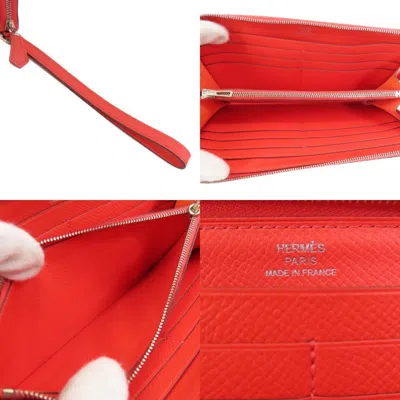 Pre-owned Hermes Red Color Epsom Leather Long Wallet (bi-fold) ()