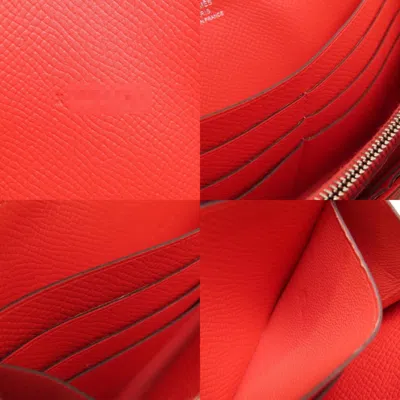 Pre-owned Hermes Red Color Epsom Leather Long Wallet (bi-fold) ()