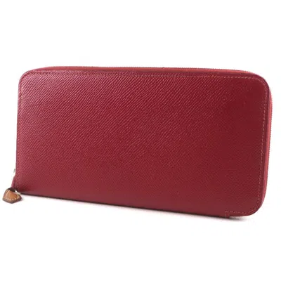 Pre-owned Hermes Red Color Epsom Leather Silk Long Wallet (bi-fold) ()