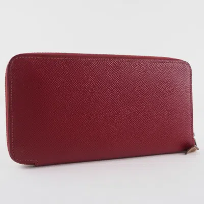 Pre-owned Hermes Red Color Epsom Leather Silk Long Wallet (bi-fold) ()